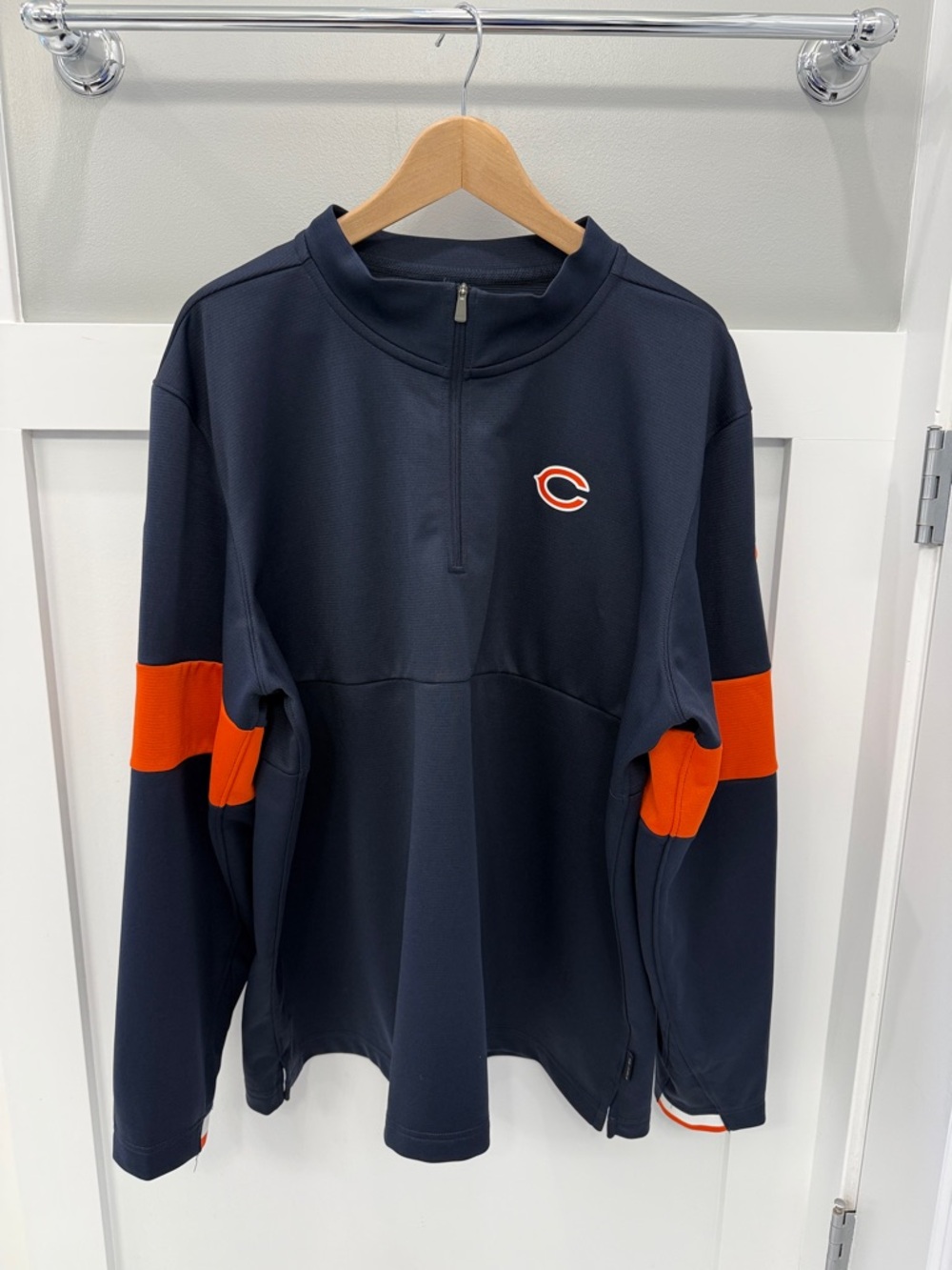 Nike Dri-Fit Men’s Chicago Bears Navy Zip-Up Pullover with Orange Sleeve Accents